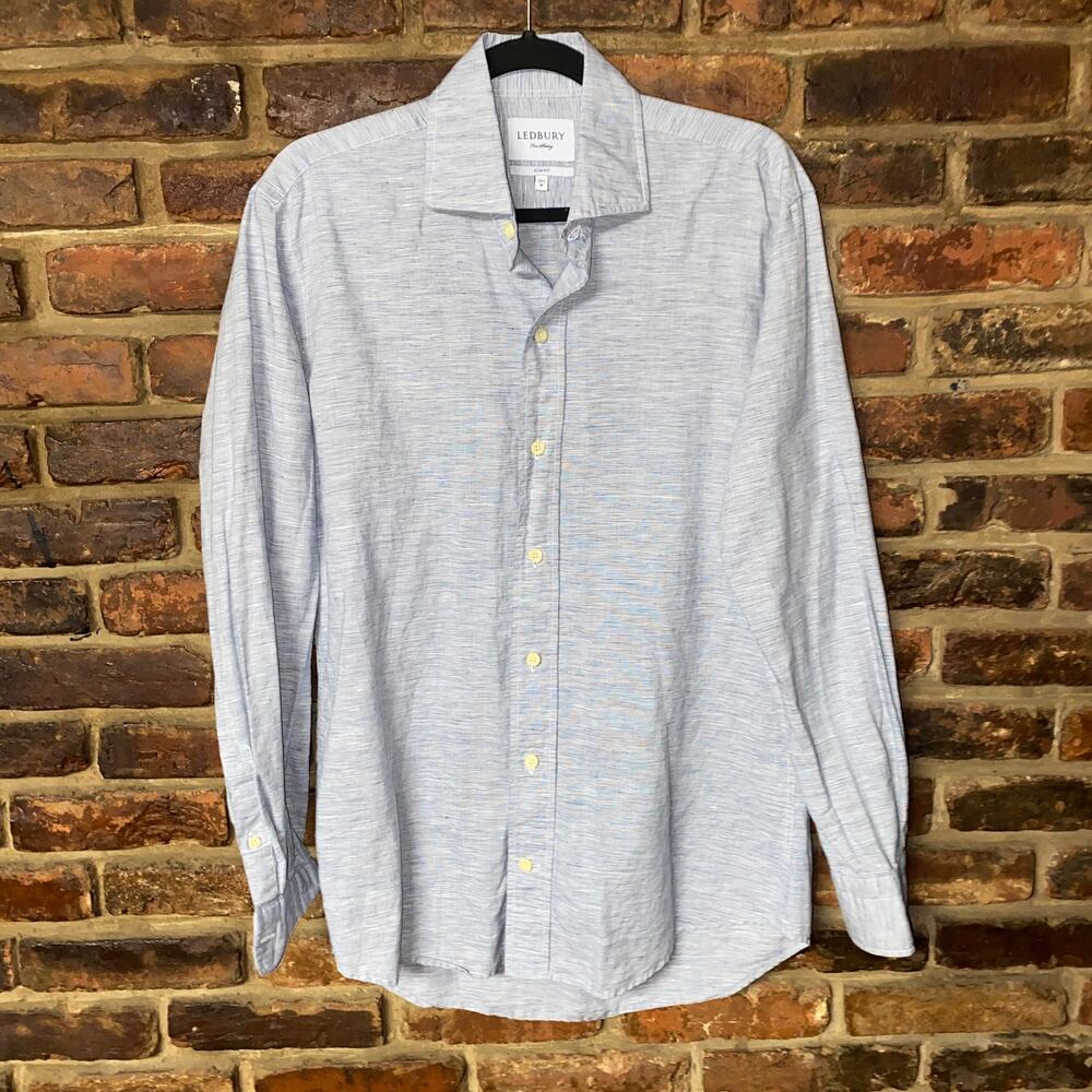 Ledbury Woven Chambray Slim Fit Button Down Shirt Men's Size 15.5 Medium